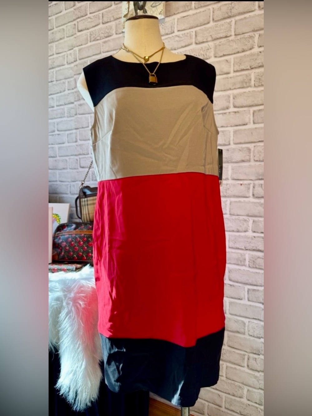 Color-block Sleeveless Shift Dress Chic Work Career